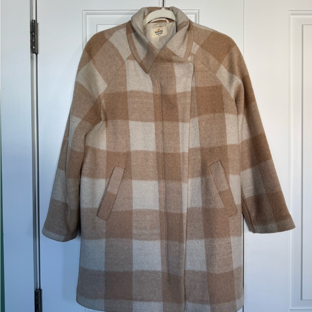 Marine Layer Cozy Checkered Jacket in Tan and Cream